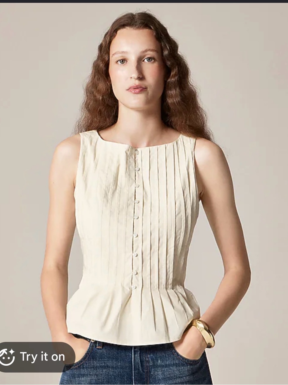 4, (Fits like 2 ?) NWT JCrew Cream Pintuck Sleeveless Top. Button front. CLASSY!